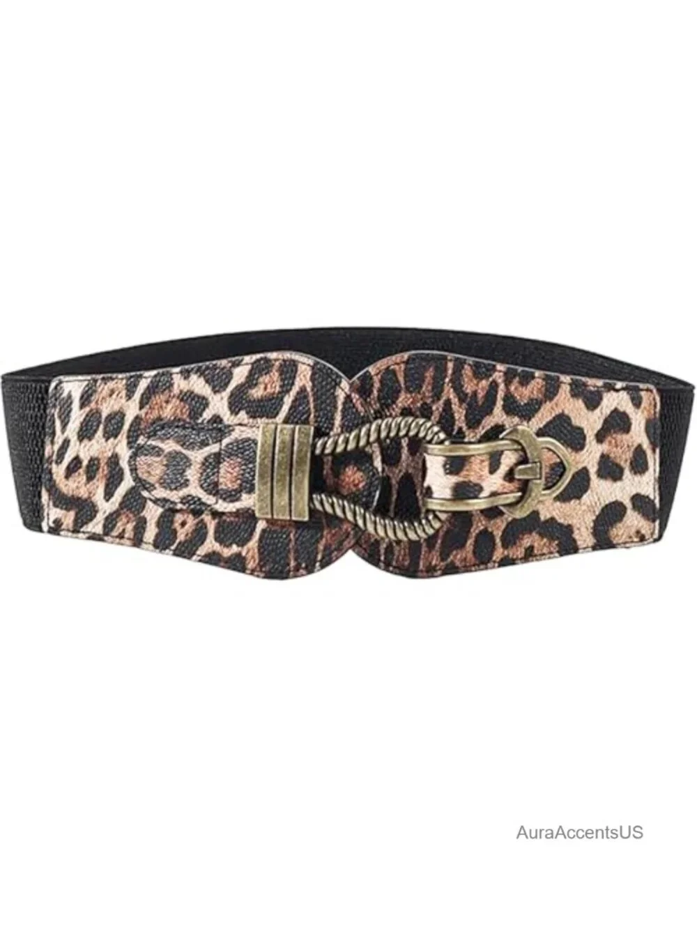 Novelty Leopard Print PU Leather Stretchy Elastic Wide Cinch Belt 2.35